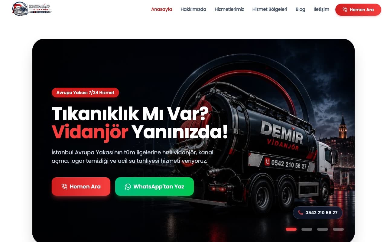 Demir Vidanjör web sitesi önizlemesi